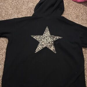 Women's Black Hoodie with Leopard Star